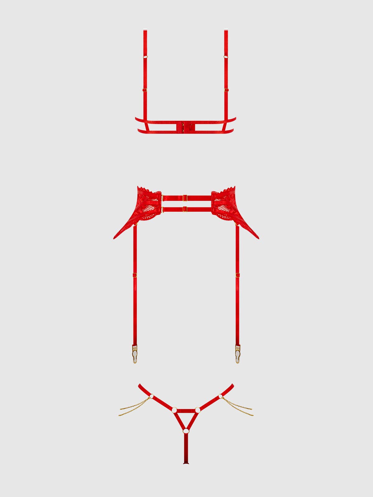 Cecily Lace & Chain Bra, Garter & G-string Set Lingerie by House of Desire- The Nookie