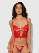 S Cecily Lace & Chain Bustier & Hipster Set in Red Lingerie by House of Desire- The Nookie