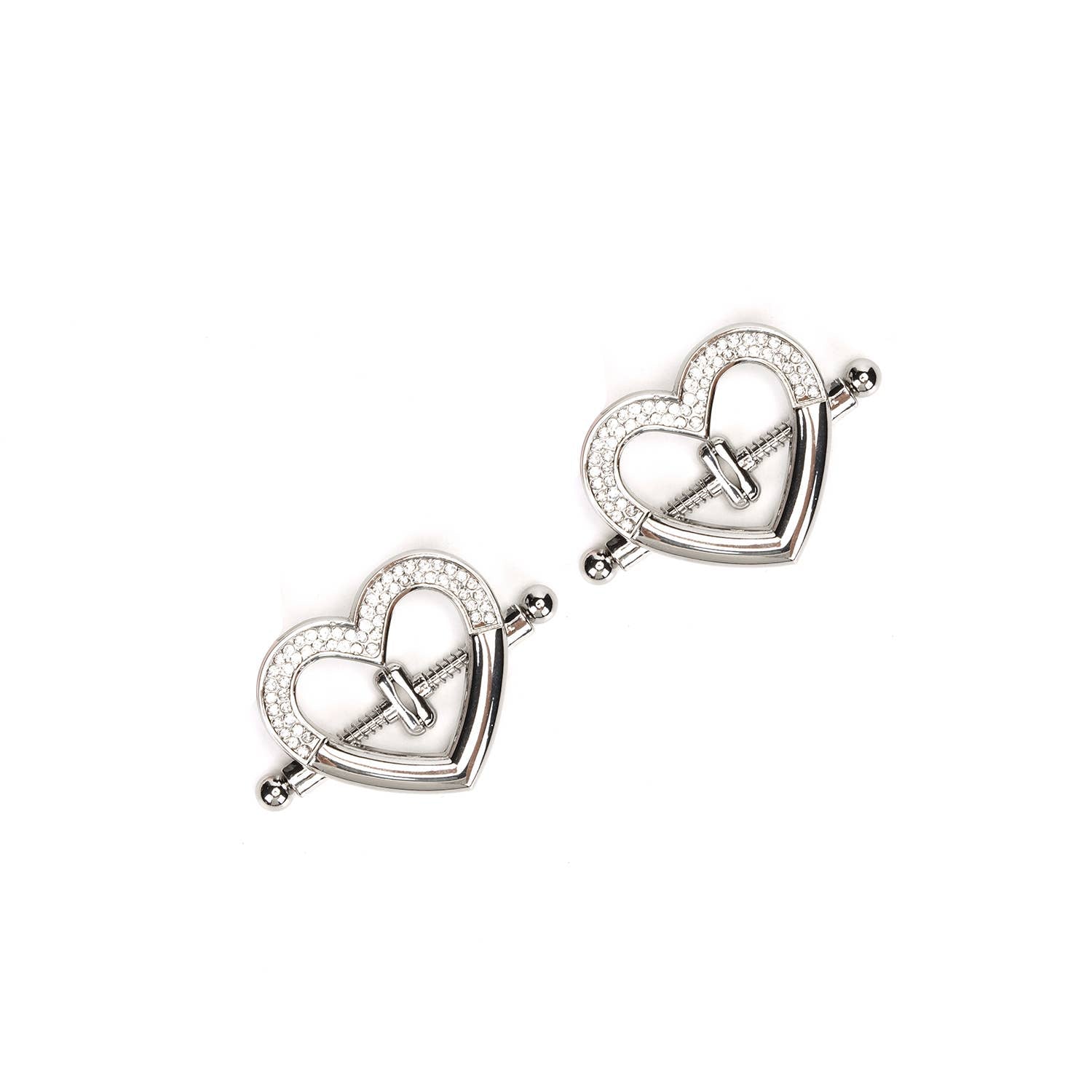 Heart-shaped Nipple Clamps with Rhinestones in Silver Kink by Liebe Seele- The Nookie