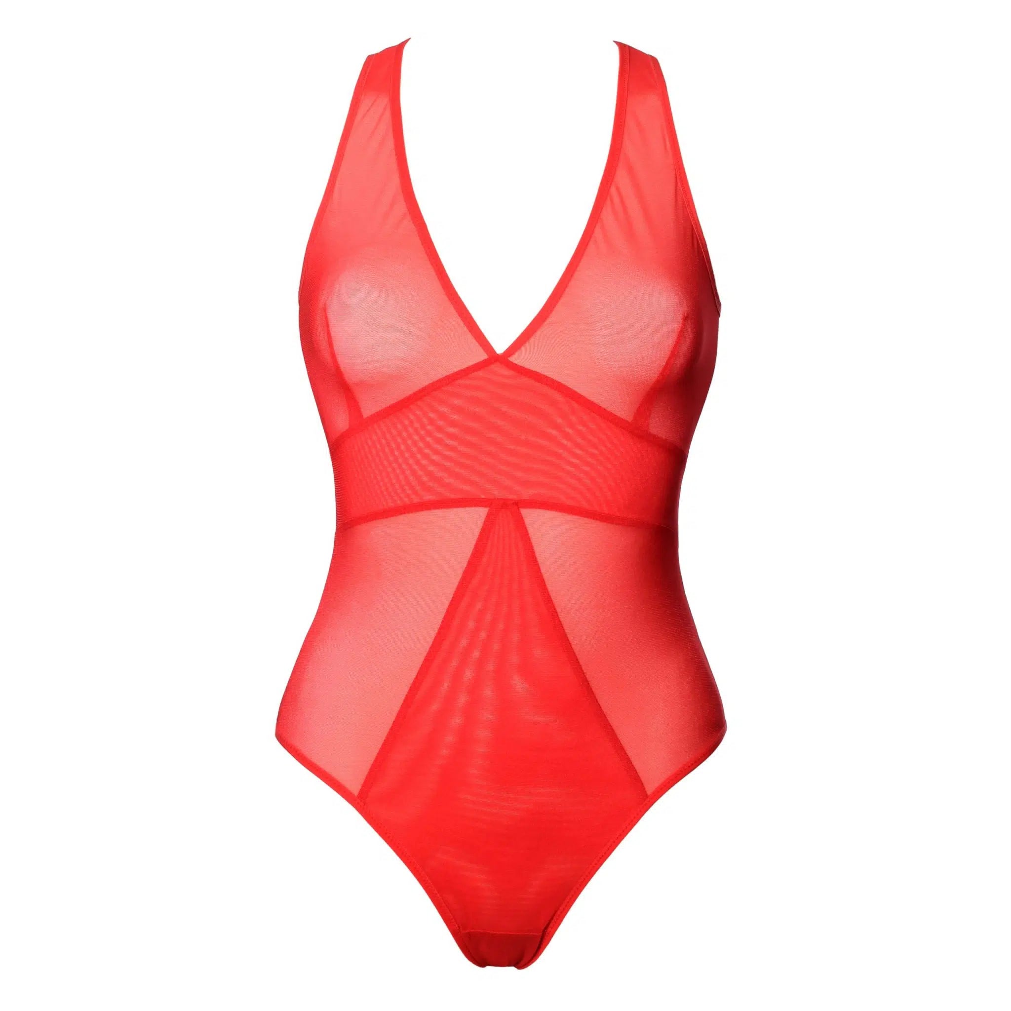 Red Mesh Bodysuit With Layering Lingerie by Flash You & Me- The Nookie