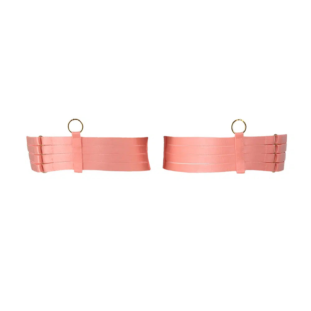 Peach Four Strap Leg Garters with Gold Sliders Lingerie by Flash You & Me- The Nookie