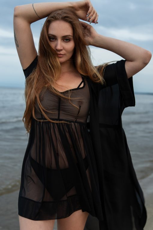  Black Mesh Babydoll Dress with Deep Decollete Lingerie by Flash You & Me- The Nookie