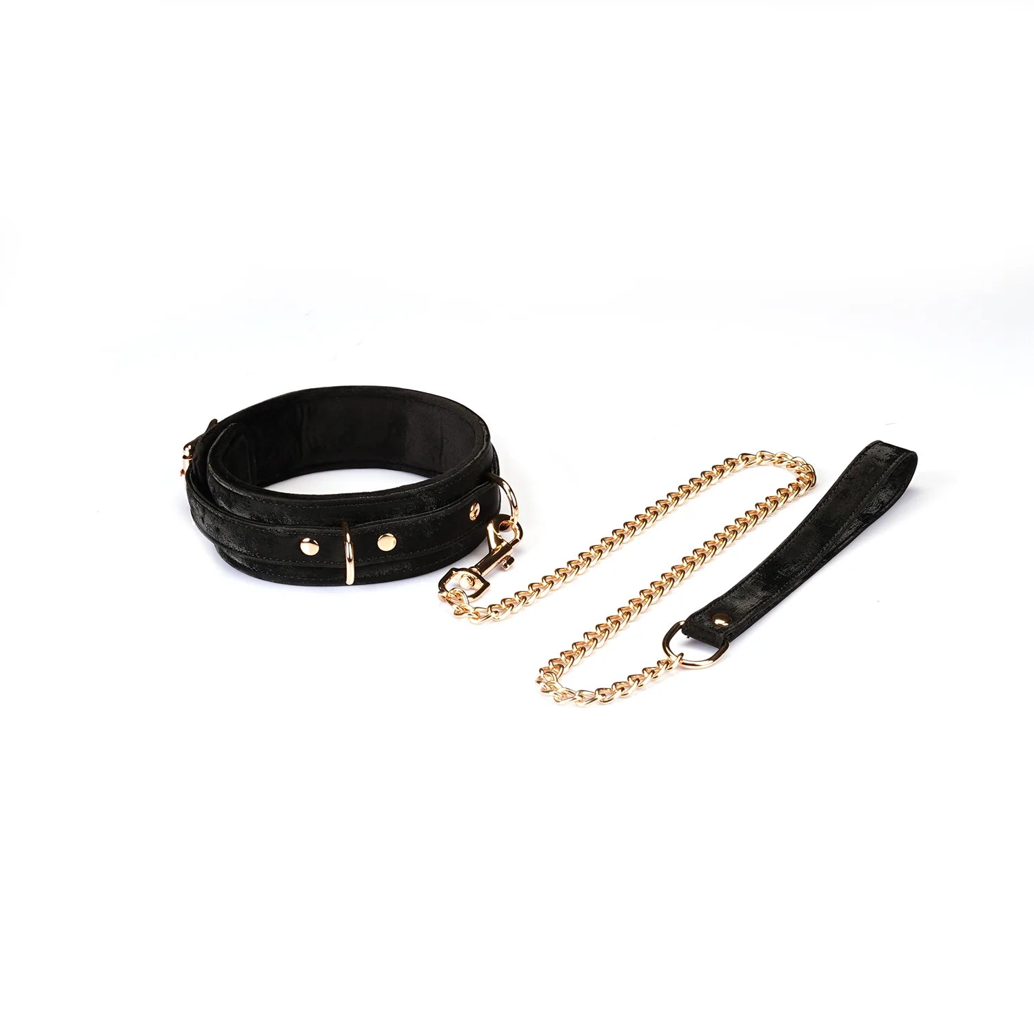 Boudoir Amor Black Collar with Gold Chain Leash Kink by Liebe Seele- The Nookie