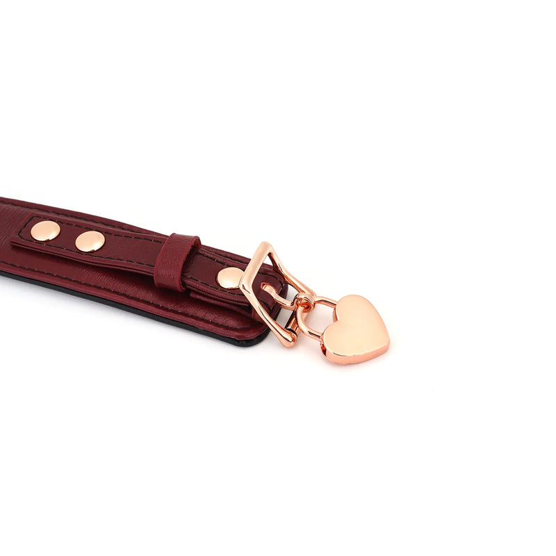  Wine Red Leather Collar with Leash and Lock Kink by Liebe Seele- The Nookie