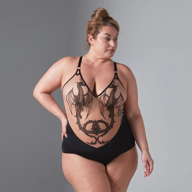  Dracona Bodysuit - Black/Butterscotch Lingerie by Thistle & Spire- The Nookie
