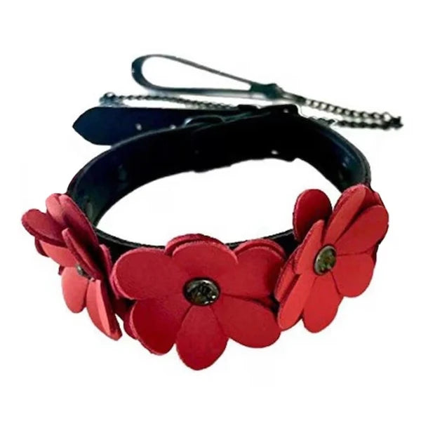 Red Leather Floral Collar with Leash Kink by Liebe Seele- The Nookie