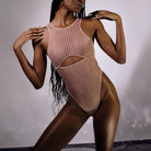  Vertigo Cutout Bodysuit in Mushroom Lingerie by Monique Morin Lingerie- The Nookie