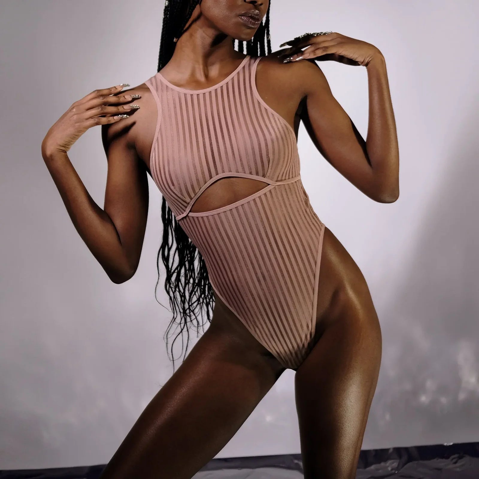  Vertigo Cutout Bodysuit in Mushroom Lingerie by Monique Morin Lingerie- The Nookie