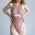  Vertigo Cutout Bodysuit in Mushroom Lingerie by Monique Morin Lingerie- The Nookie