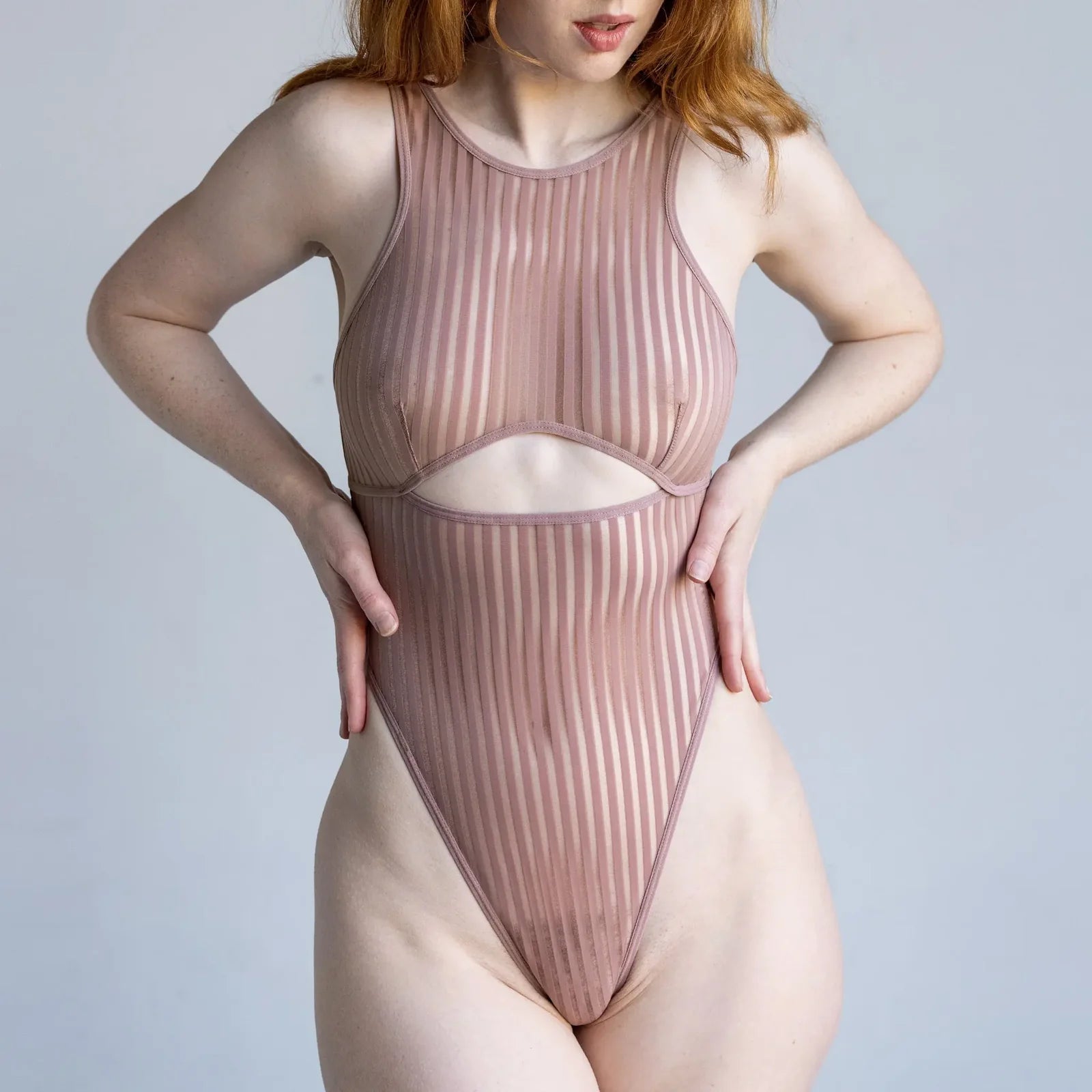  Vertigo Cutout Bodysuit in Mushroom Lingerie by Monique Morin Lingerie- The Nookie