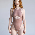  Vertigo Cutout Bodysuit in Mushroom Lingerie by Monique Morin Lingerie- The Nookie