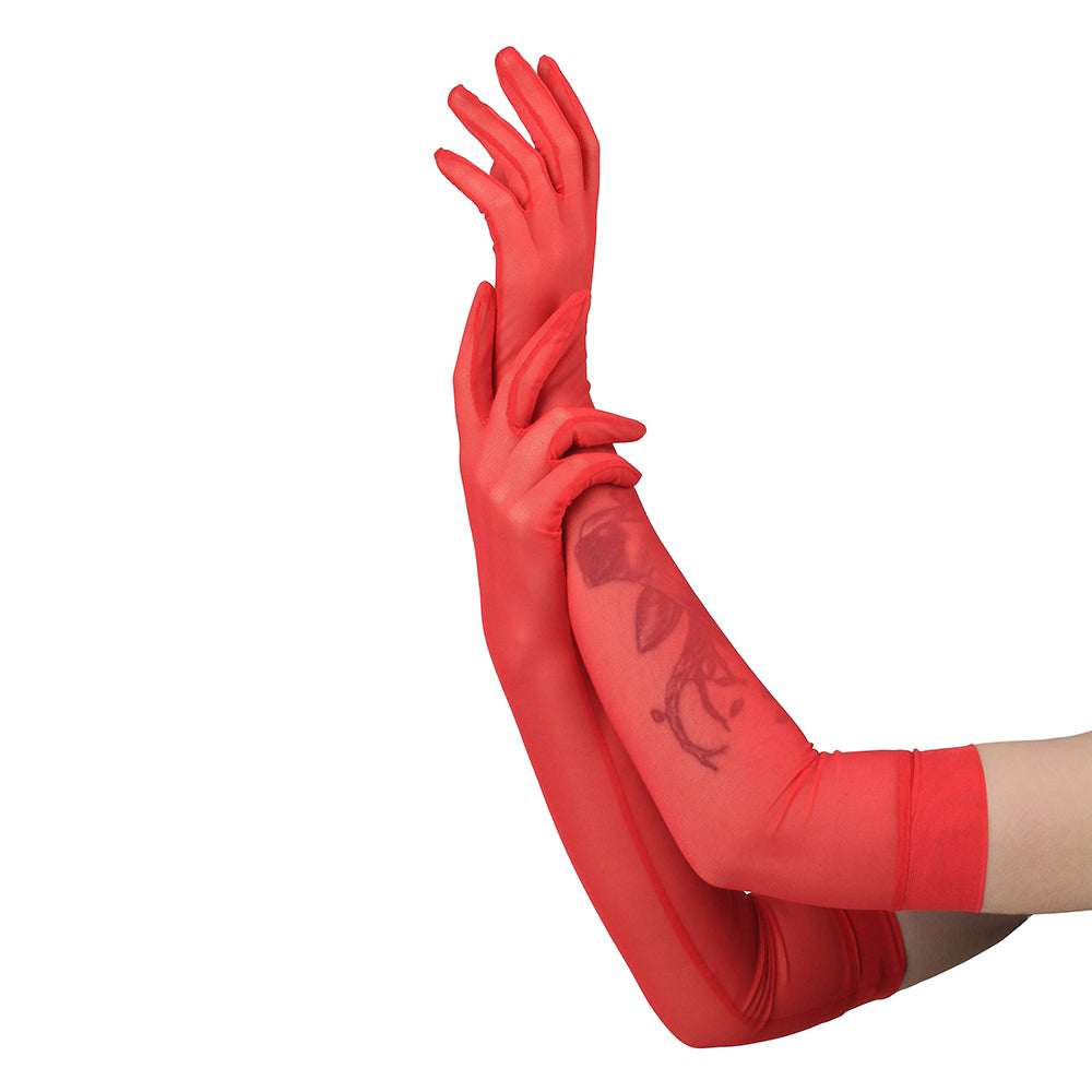  Long Sheer Red Mesh Gloves Lingerie by Flash You & Me- The Nookie