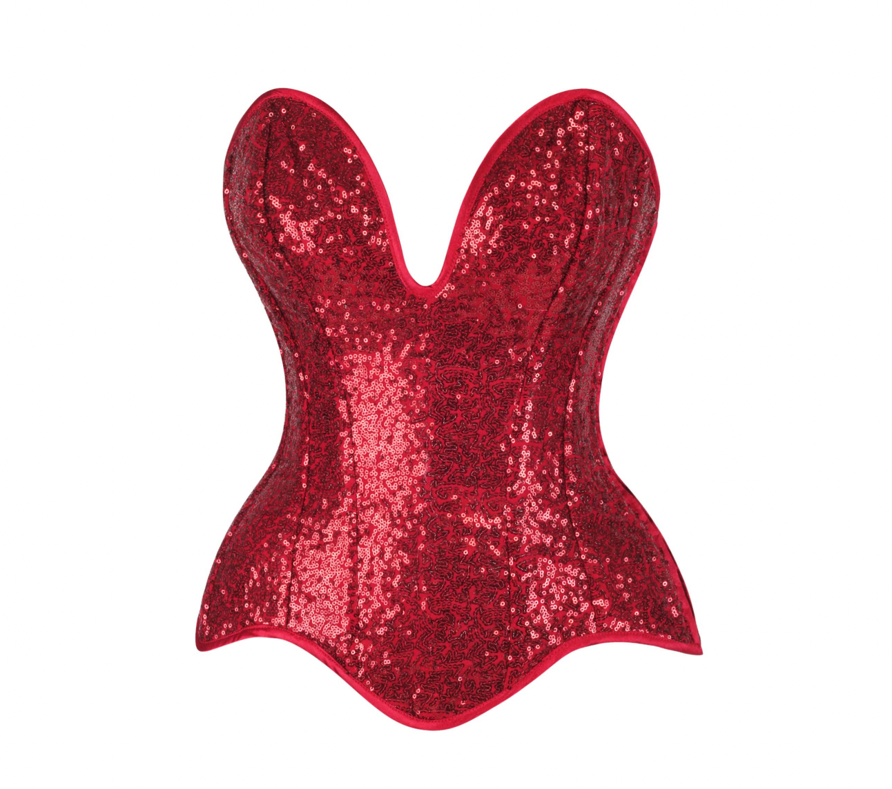 Steel Boned Red Sequin Plunge Neckline Overbust Corset Lingerie by Daisy Corsets- The Nookie