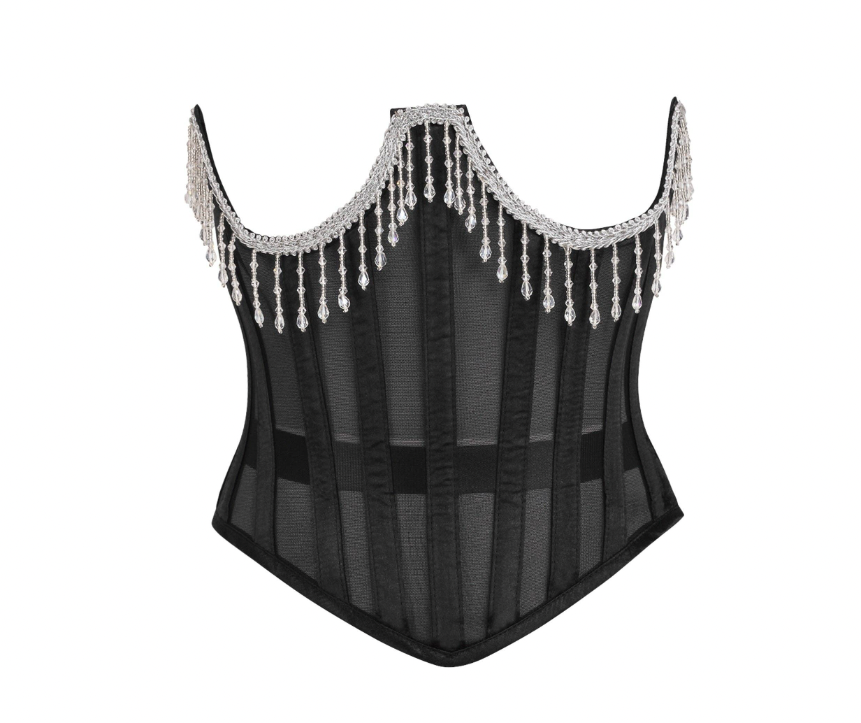 Steel Boned Sheer Underwire Waist Cincher with Fringe Lingerie by Daisy Corsets- The Nookie