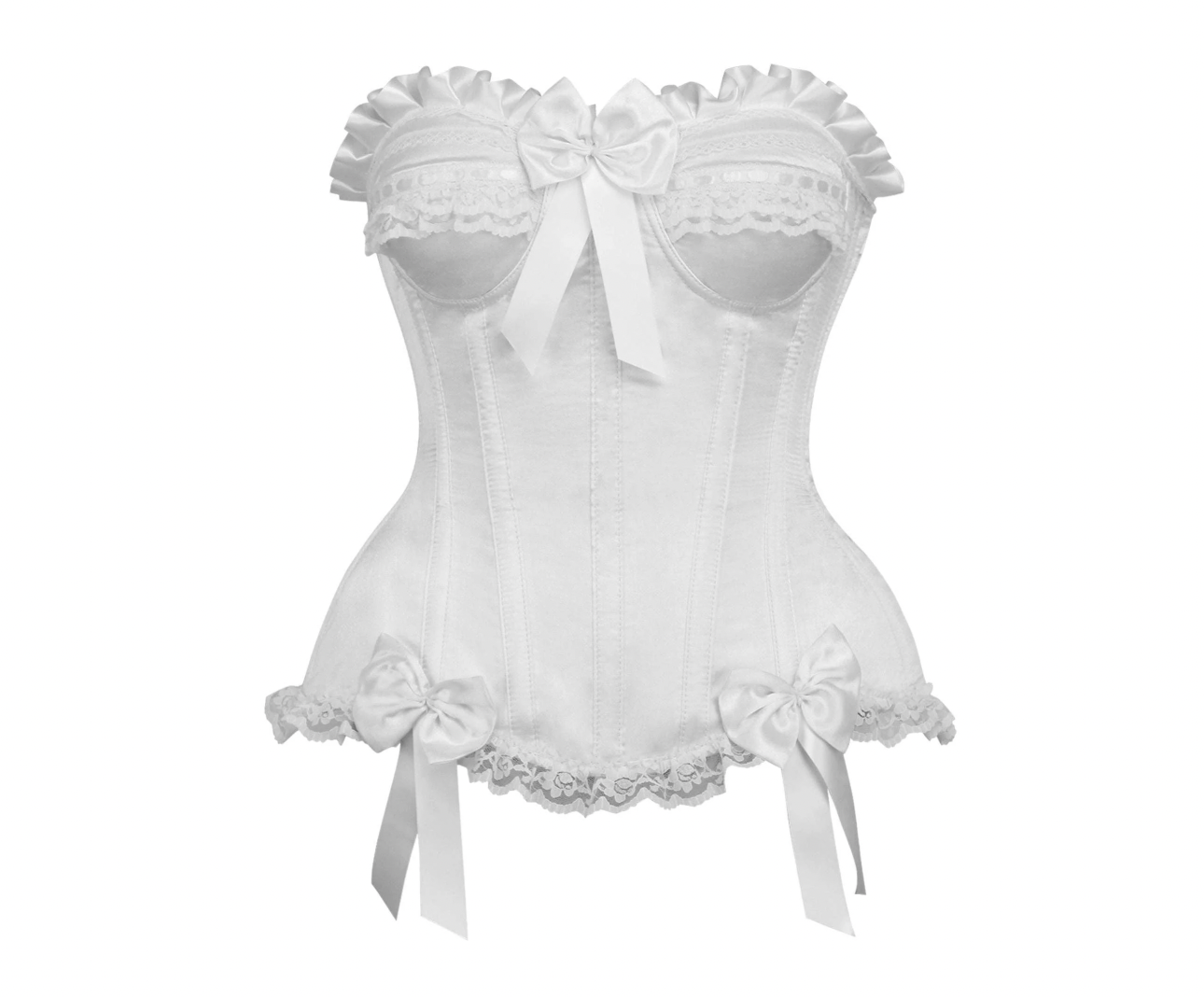 Top Drawer White Satin Steel Boned Burlesque Corset Lingerie by Daisy Corsets- The Nookie