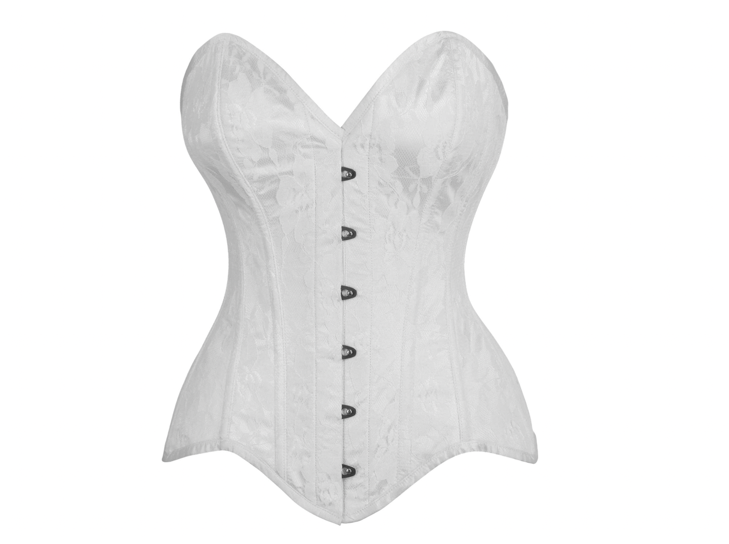 White Satin with White Lace Overlay Steel Boned Overbust Corset Lingerie by Daisy Corsets- The Nookie