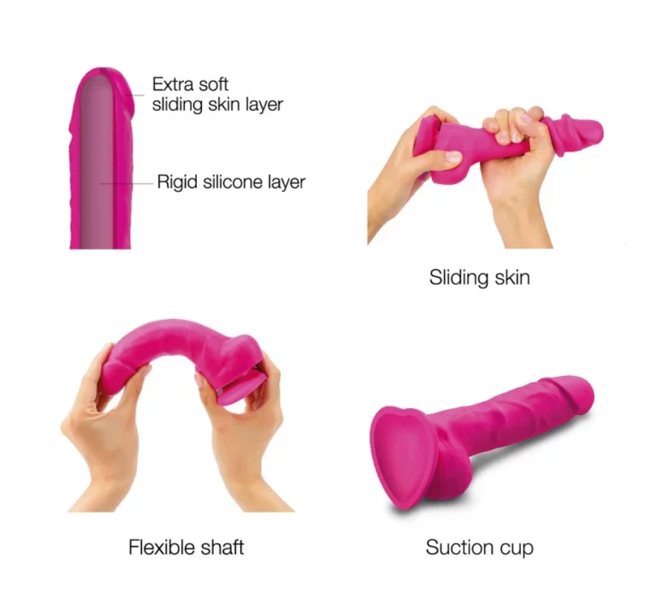 Sliding Skin Realistic Dildo Size S in Fuchsia Dildo by Strap On Me- The Nookie