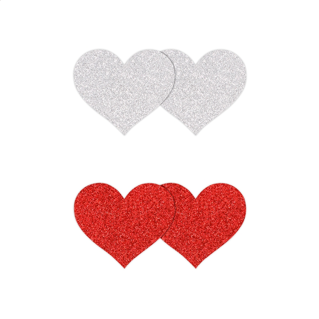 Glitter Hearts Red and Silver Pasties Lingerie by NS Novelties- The Nookie