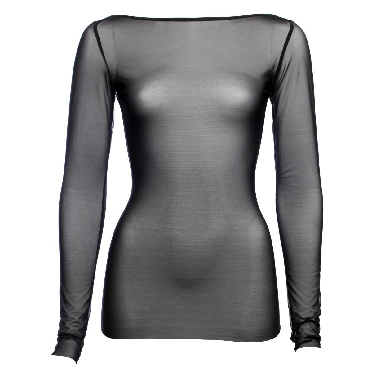 Black Mesh Boat Neck Top With Long Sleeves Lingerie by Flash You & Me- The Nookie