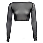 Black Mesh Boat Neck Crop Top With Long Sleeves Lingerie by Flash You & Me- The Nookie