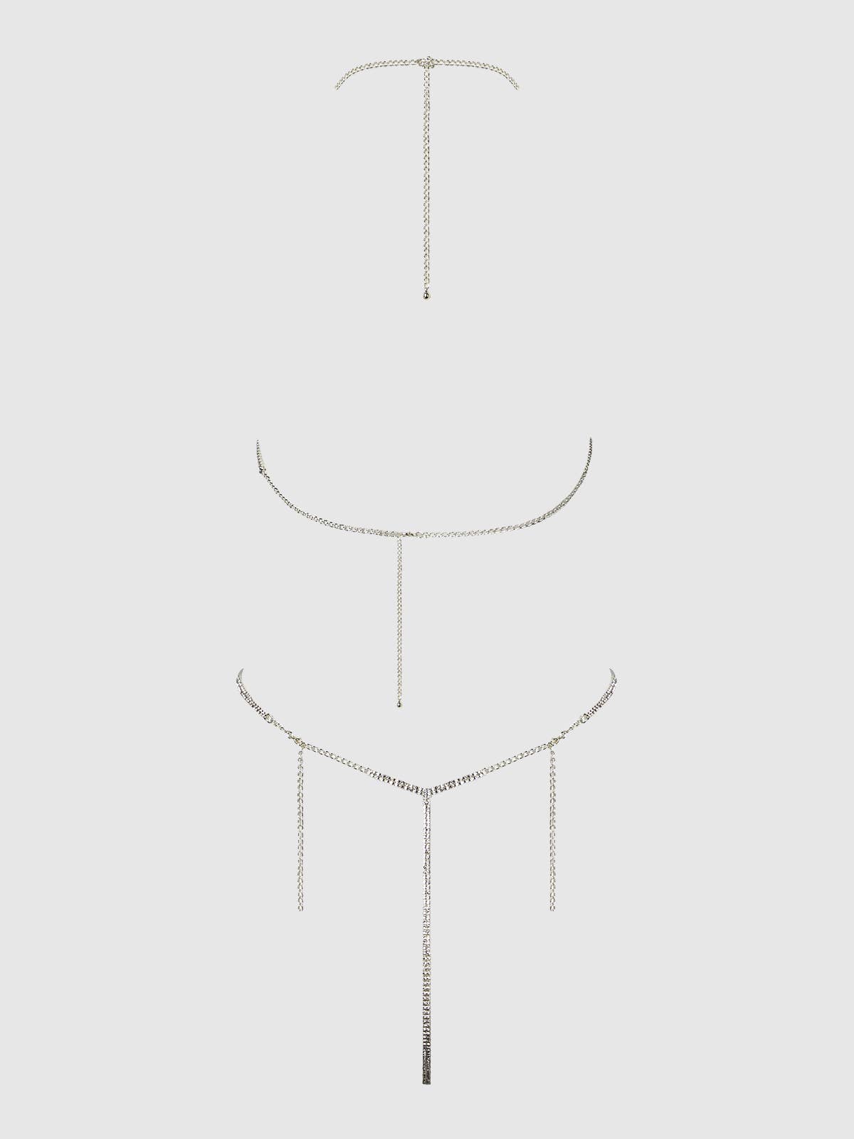 Rhinestone Dangle Fringe Teddy in Silver Lingerie by House of Desire- The Nookie