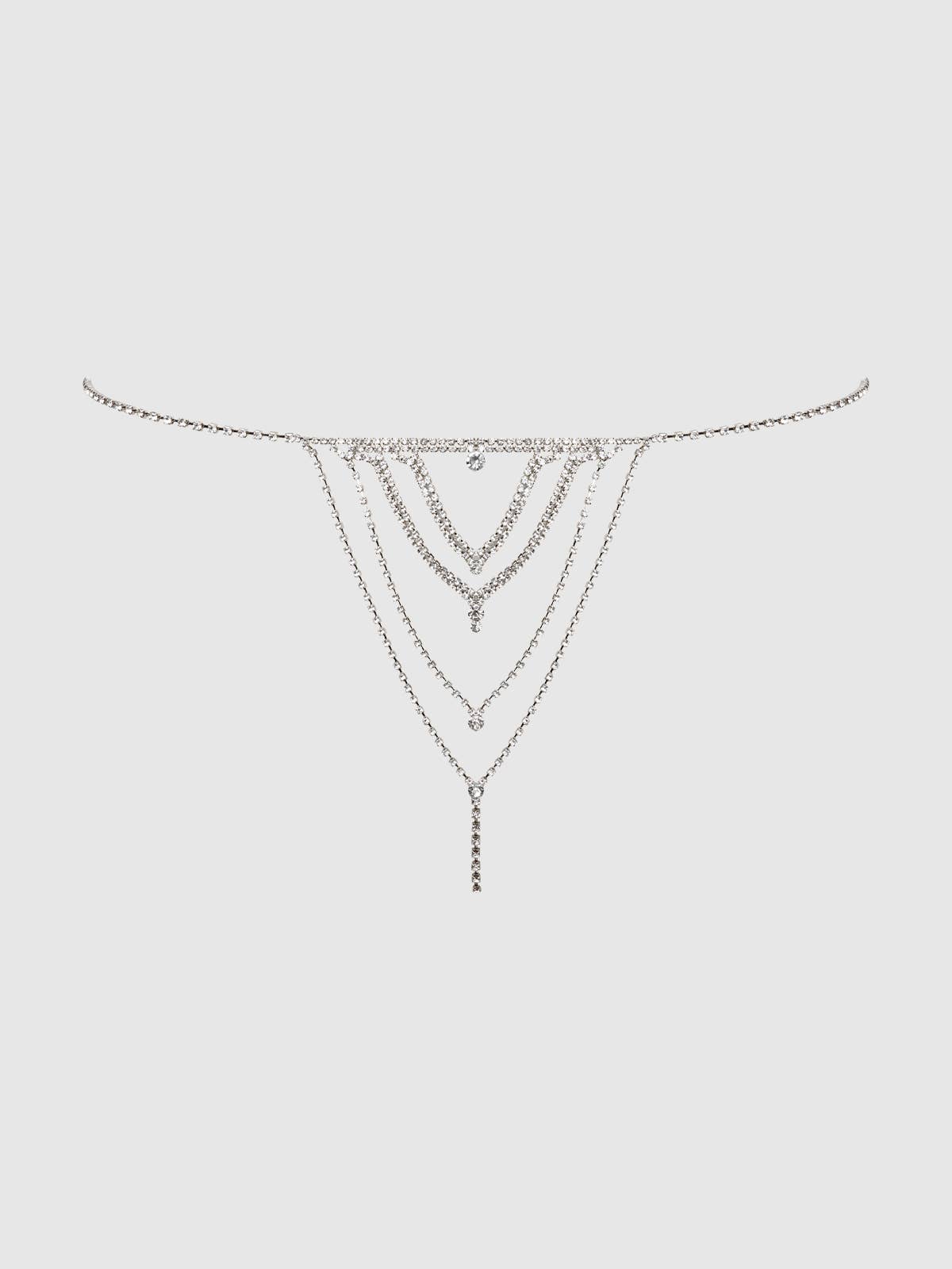Rhinestone V-Front Panty in Silver Lingerie by House of Desire- The Nookie