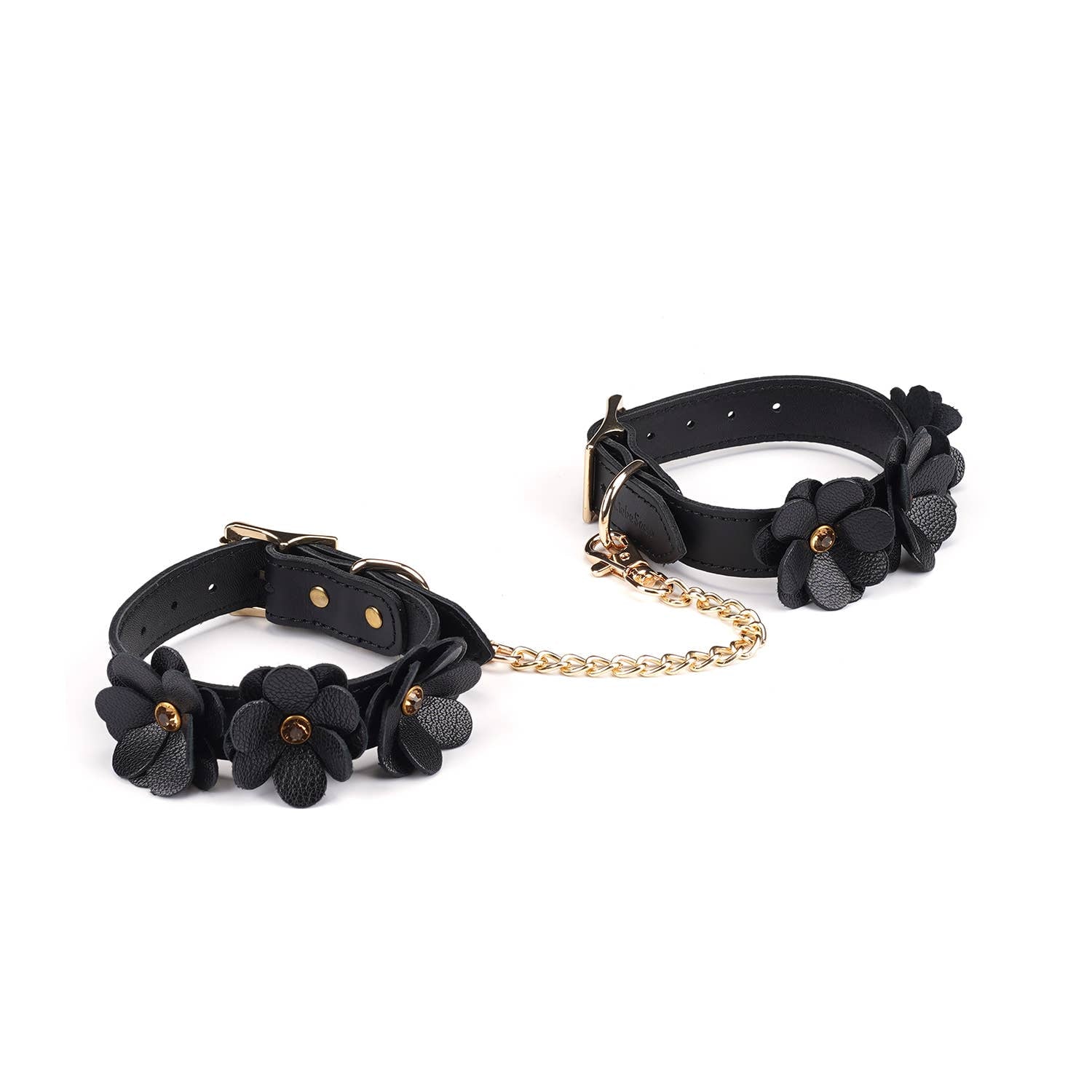 Black Leather Flowers Ankle Cuffs Kink by Liebe Seele- The Nookie