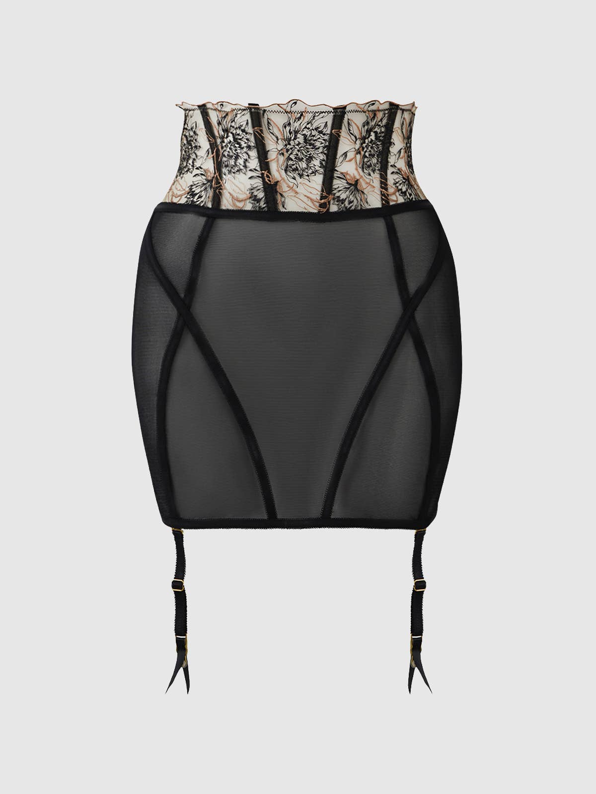 Delilah Embroidered Open Back Half Skirt Lingerie by House of Desire- The Nookie