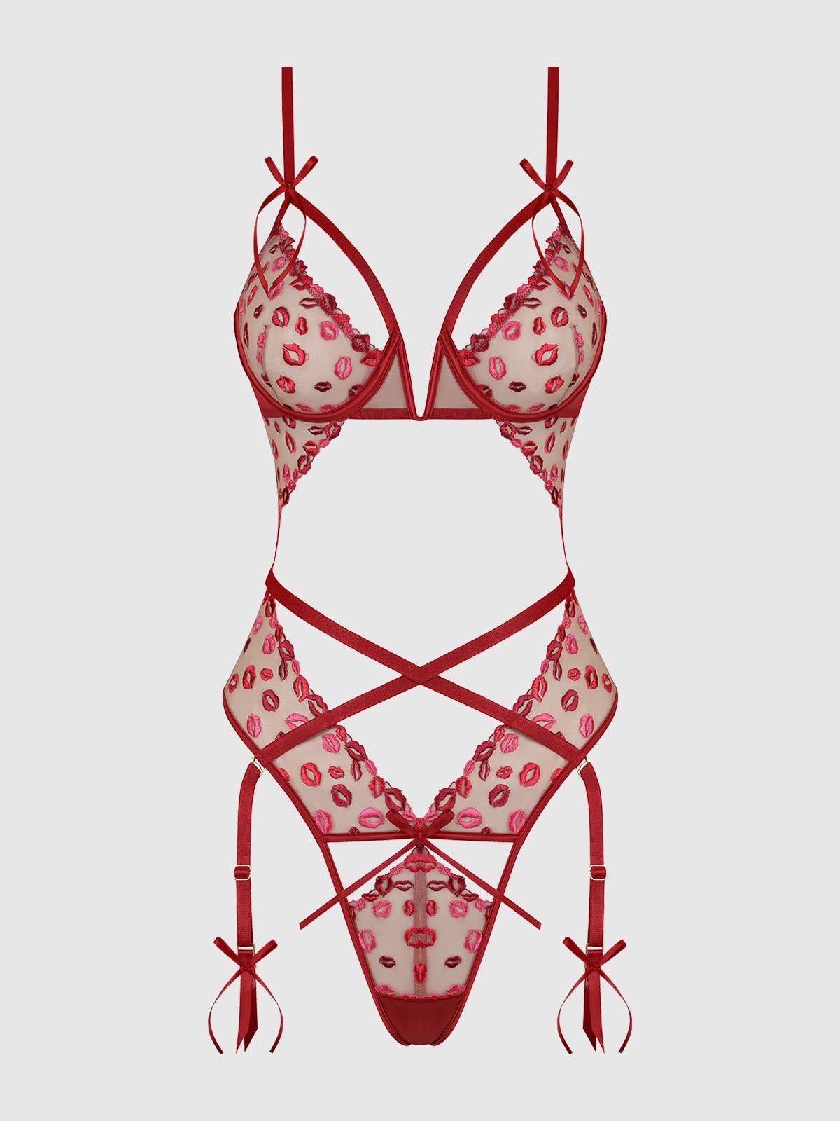 Angelina Lips Embroidery Cutout Teddy Lingerie by House of Desire- The Nookie