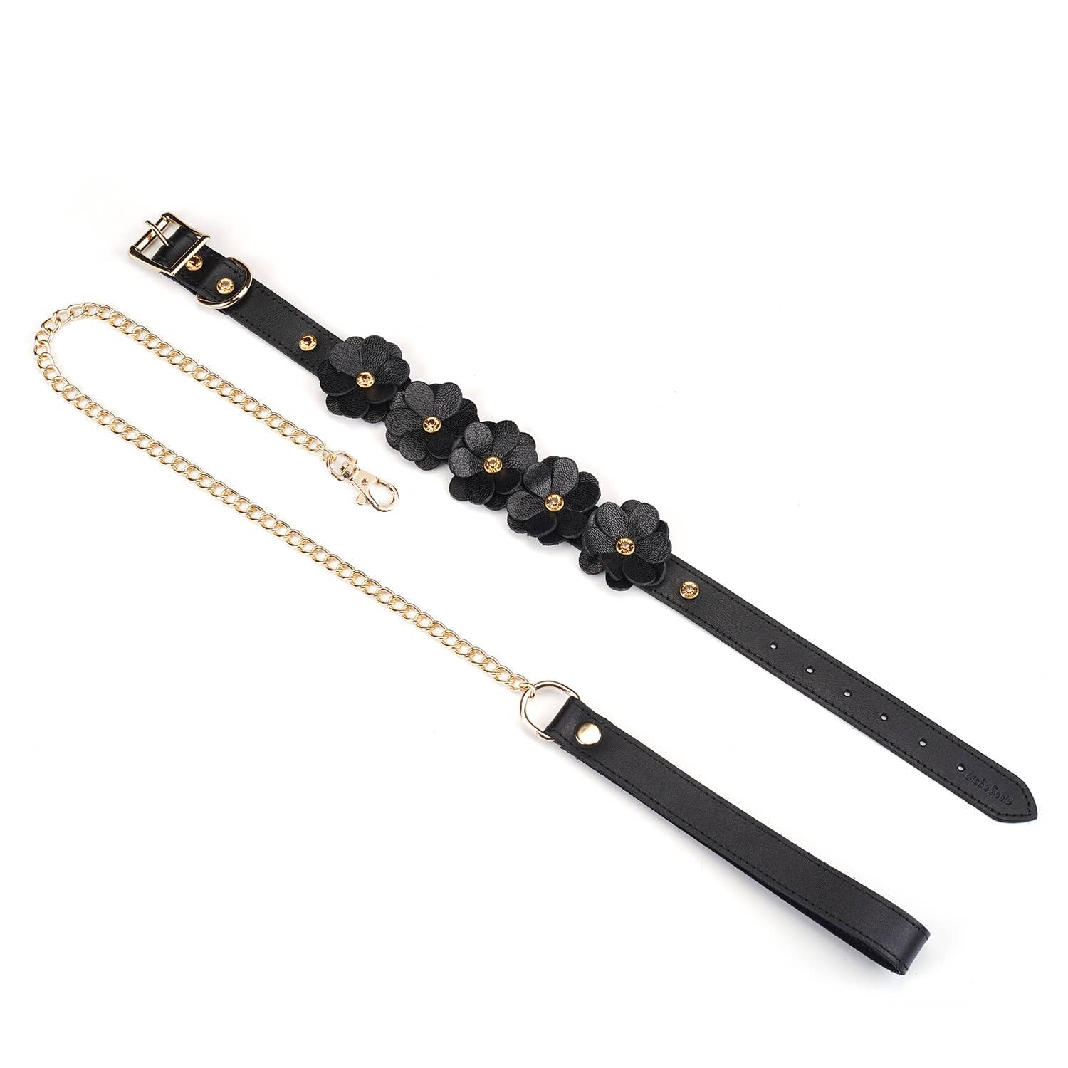  Black Leather Floral Collar with Leash Kink by Liebe Seele- The Nookie
