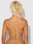 Rhinestone Net & Fringe Halter Bralette in Gold Lingerie by House of Desire- The Nookie