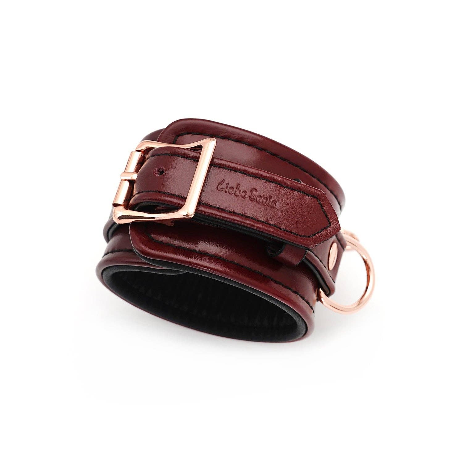 Wine Red Leather Anklecuffs with Rose Gold Hardware Lingerie by Liebe Seele- The Nookie