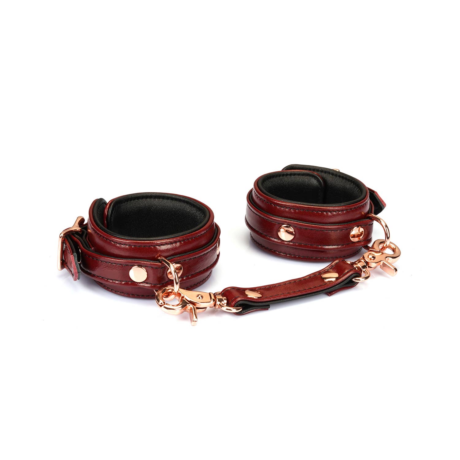 Wine Red Leather Narrow Handcuffs with Rose Gold Hardware Lingerie by Liebe Seele- The Nookie