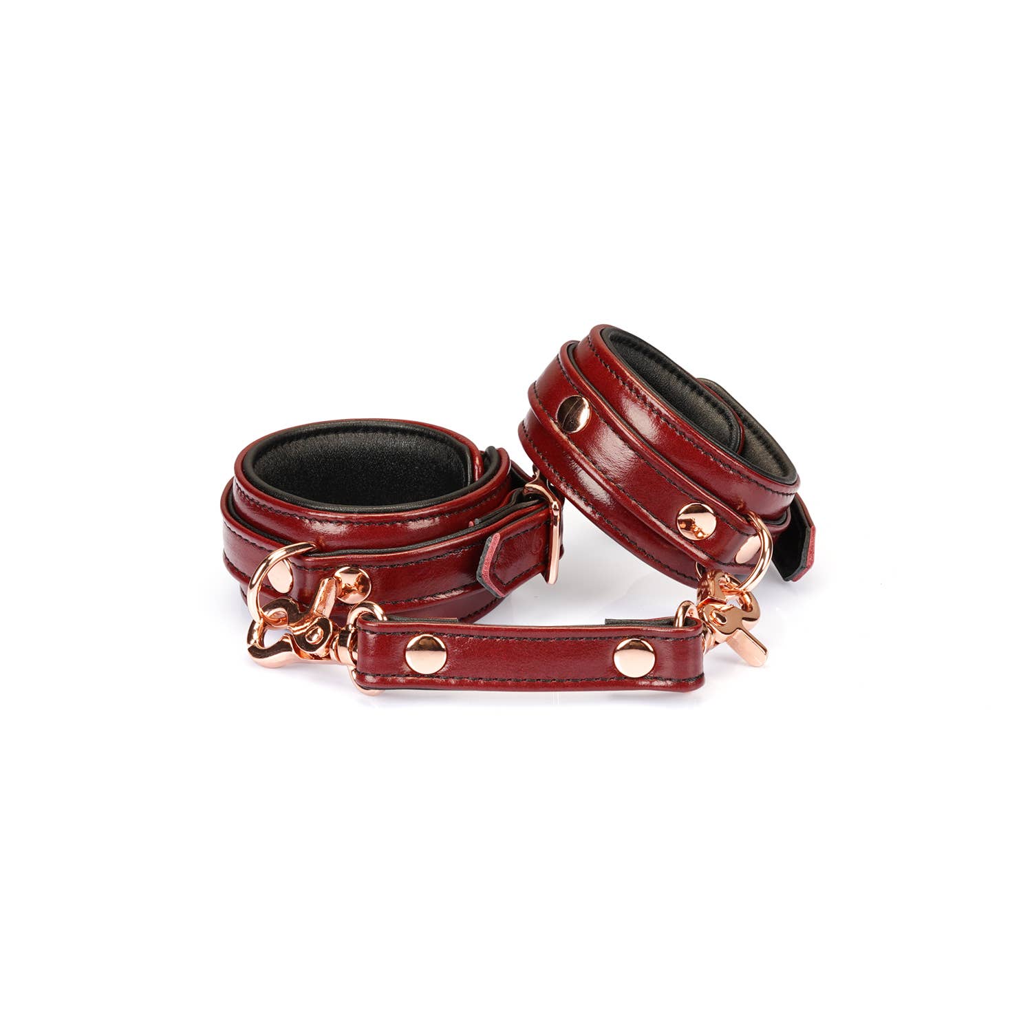 Wine Red Leather Narrow Handcuffs with Rose Gold Hardware Lingerie by Liebe Seele- The Nookie