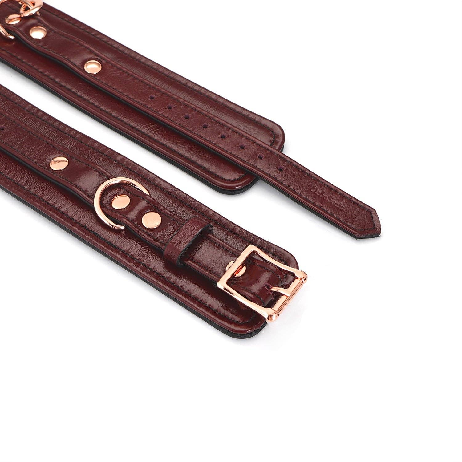 Wine Red Leather Anklecuffs with Rose Gold Hardware Lingerie by Liebe Seele- The Nookie