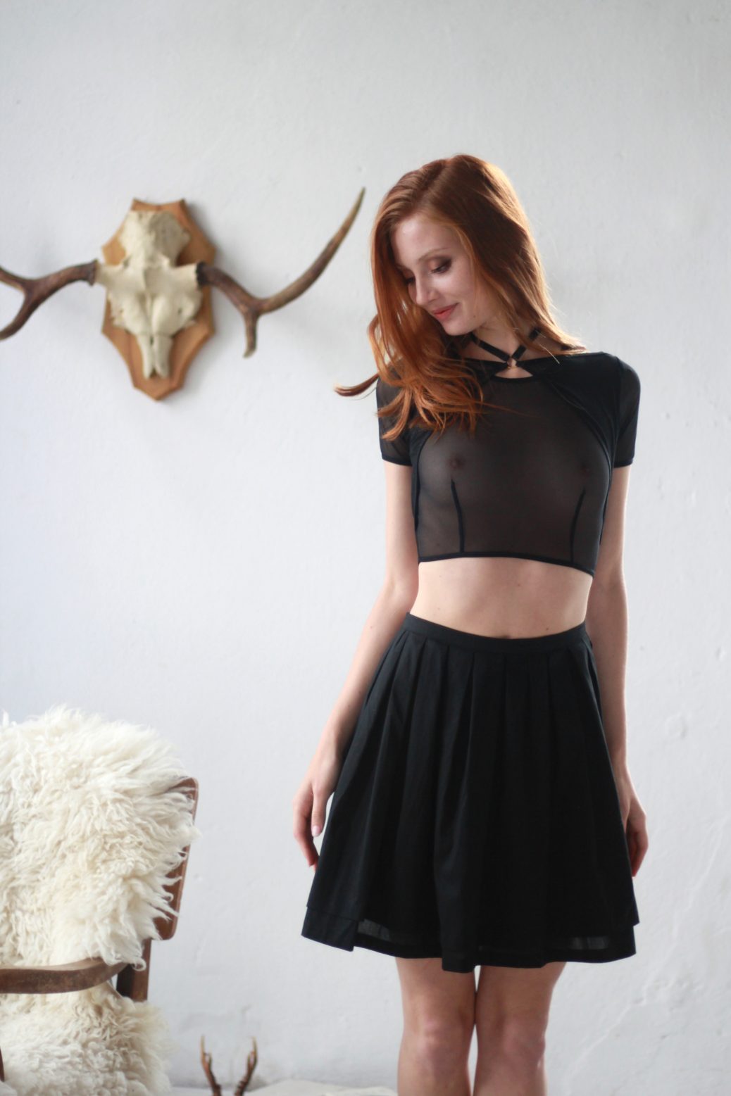  Black Mesh Choker Crop Top Lingerie by Flash You & Me- The Nookie