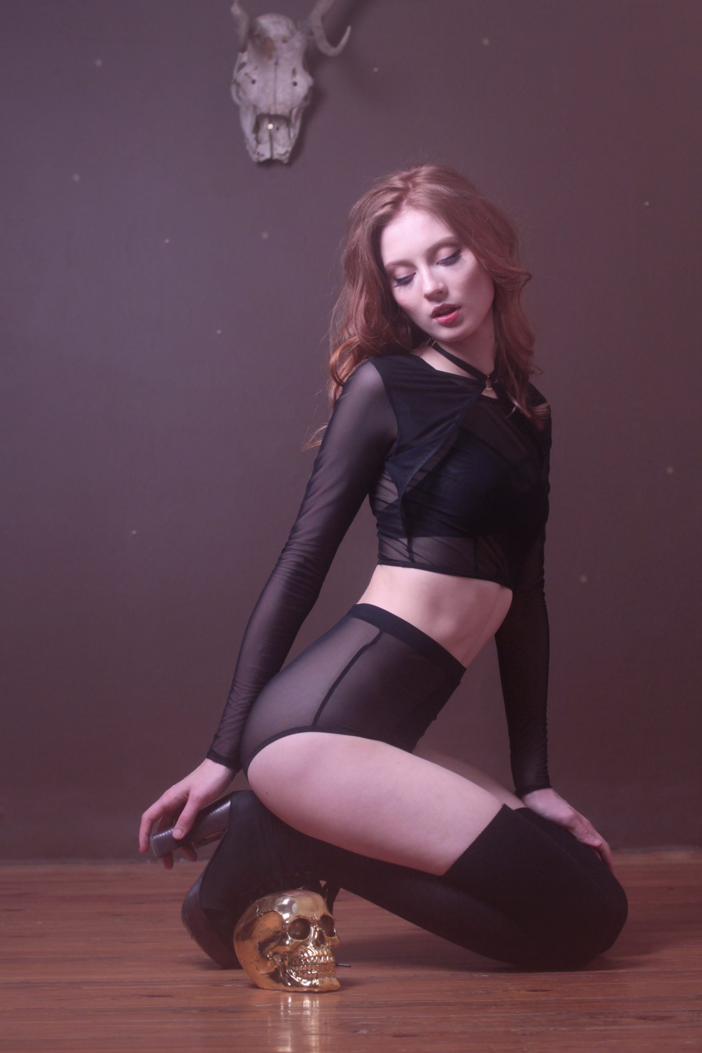  Black Mesh Choker Crop Top With Long Sleeves Lingerie by Flash You & Me- The Nookie