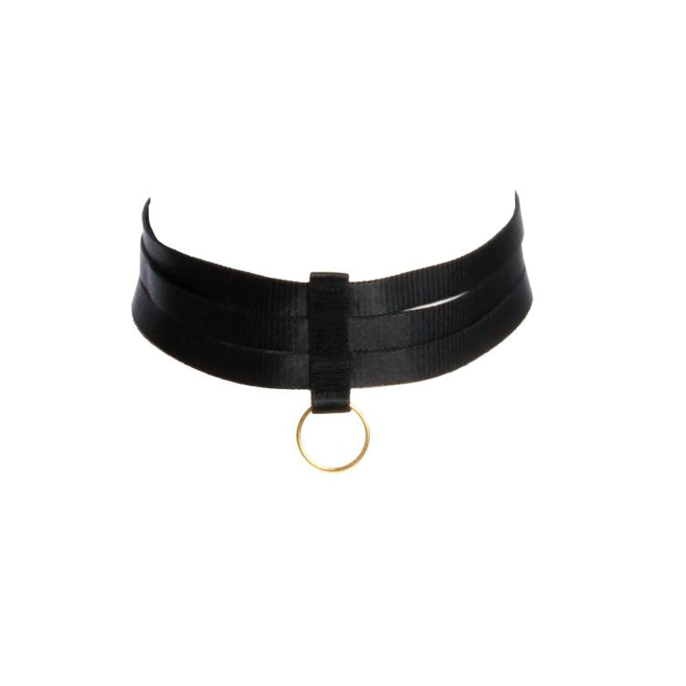  Black Bondage Choker with Gold Sliders and Ring Lingerie by Flash You & Me- The Nookie