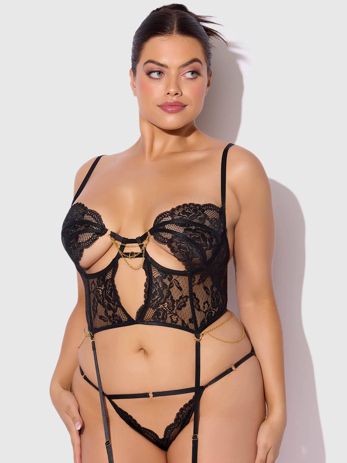 Cecily Lace & Chain Bustier & Hipster Set in Black Lingerie by House of Desire- The Nookie