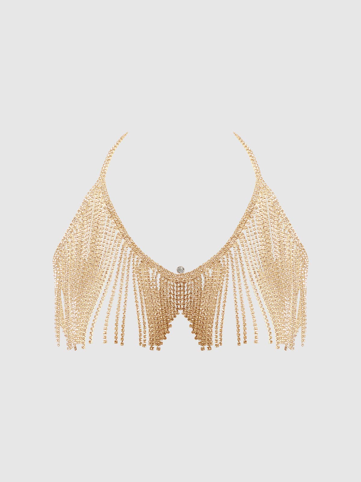 Rhinestone Dangle V-Neck Bra in Gold Lingerie by House of Desire- The Nookie