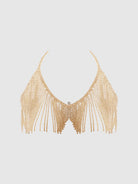 Rhinestone Dangle V-Neck Bra in Gold Lingerie by House of Desire- The Nookie