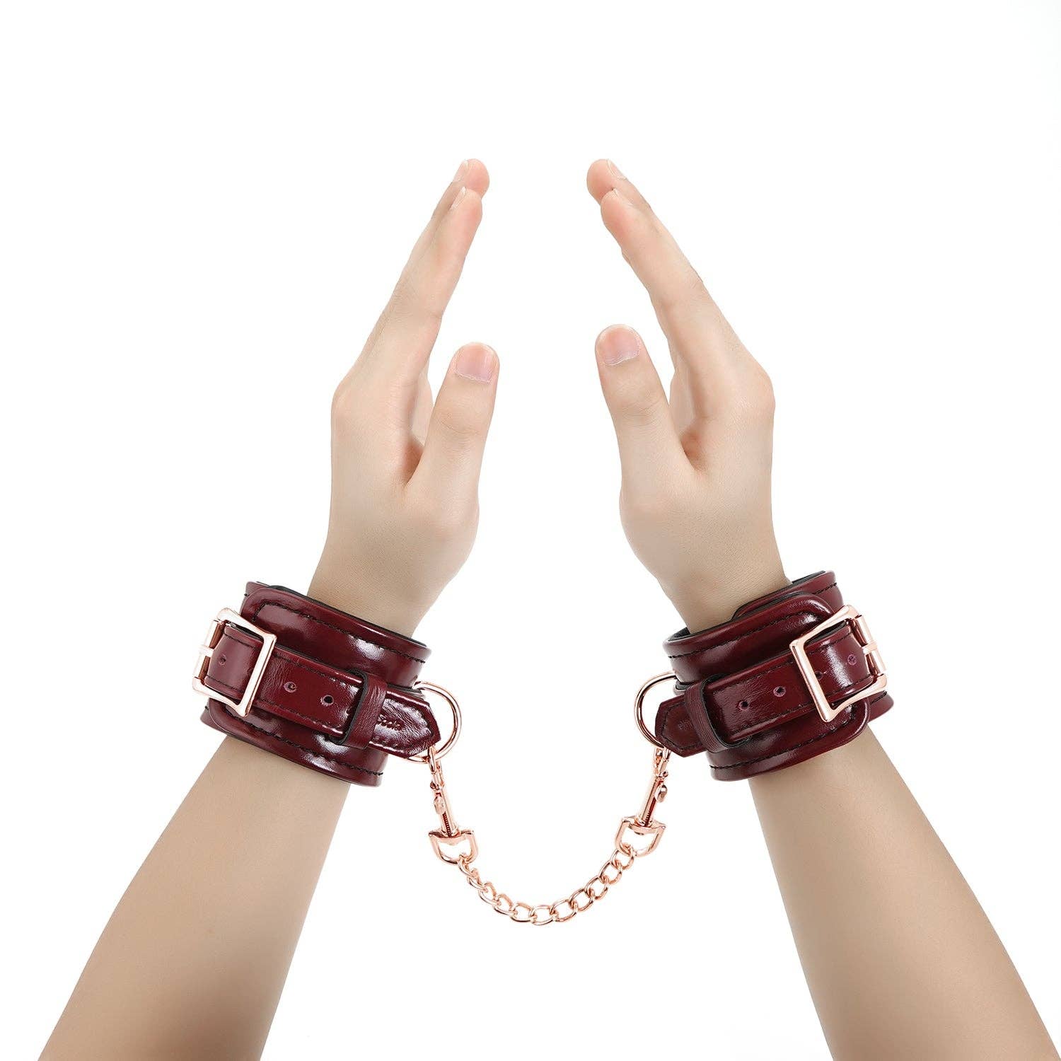 Wine Red Leather Handcuffs with Rose Gold Hardware Kink by Liebe Seele- The Nookie