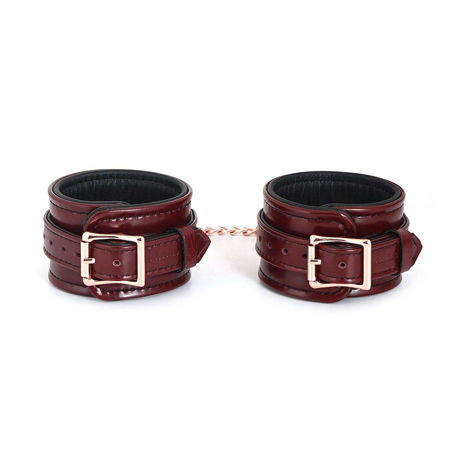 Wine Red Leather Anklecuffs with Rose Gold Hardware Lingerie by Liebe Seele- The Nookie