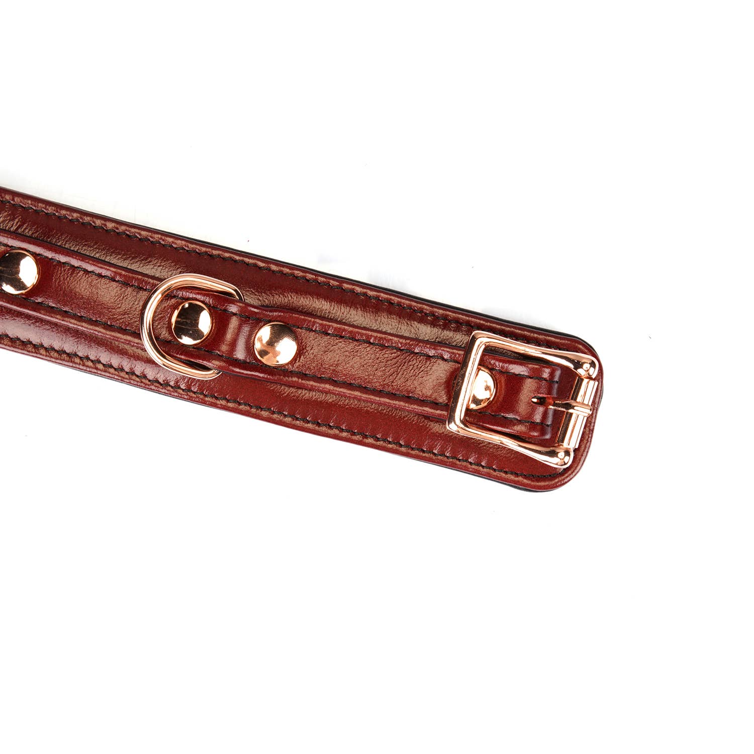 Wine Red Leather Narrow Handcuffs with Rose Gold Hardware Lingerie by Liebe Seele- The Nookie