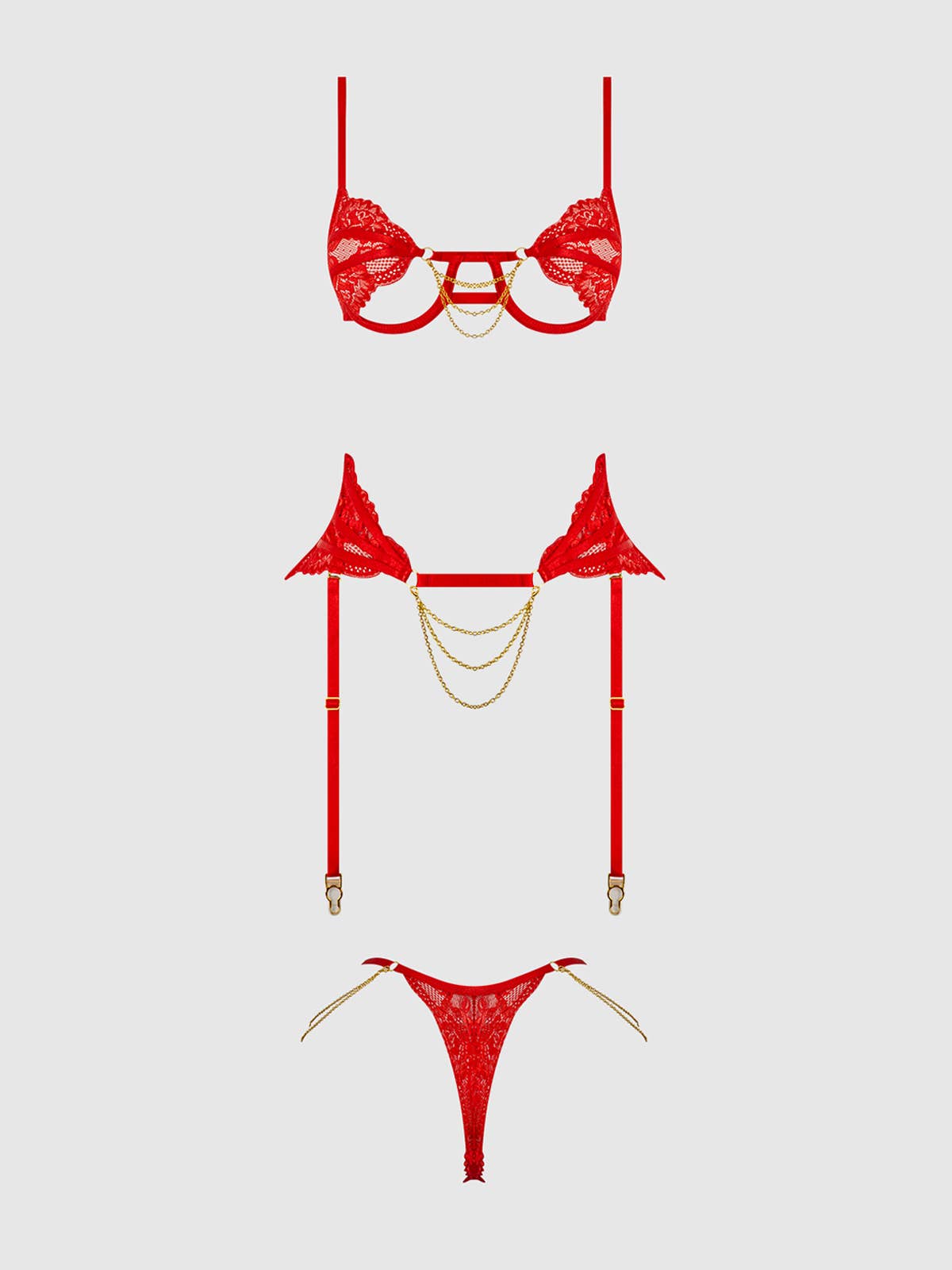 Cecily Lace & Chain Bra, Garter & G-string Set Lingerie by House of Desire- The Nookie