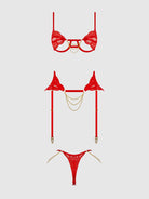 Cecily Lace & Chain Bra, Garter & G-string Set Lingerie by House of Desire- The Nookie