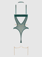 Evangeline Satin & Chain Halter Teddy in Emerald Lingerie by House of Desire- The Nookie