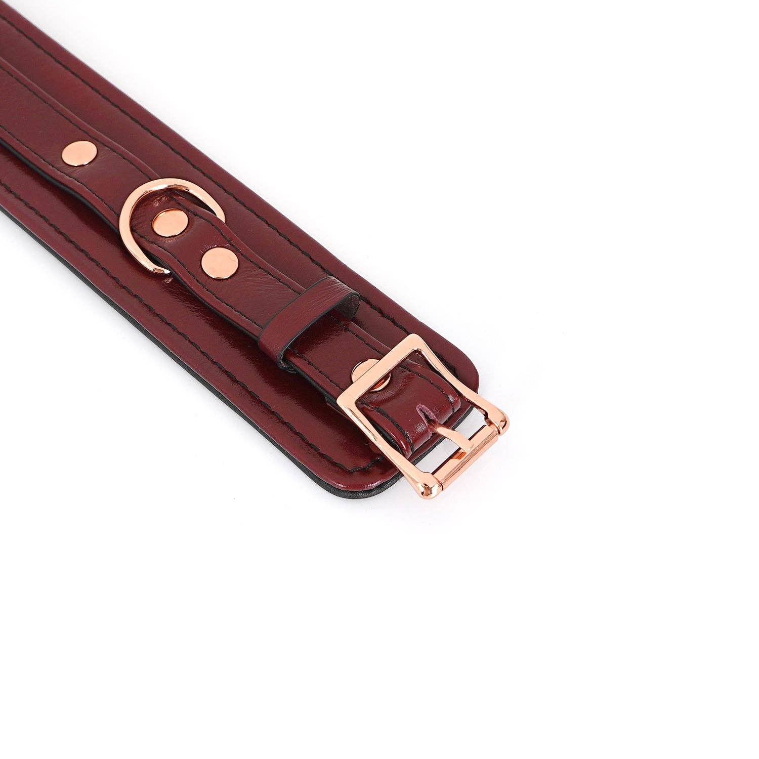 Wine Red Leather Handcuffs with Rose Gold Hardware Kink by Liebe Seele- The Nookie