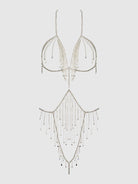 Rhinestone Dangle Fringe Teddy in Silver Lingerie by House of Desire- The Nookie
