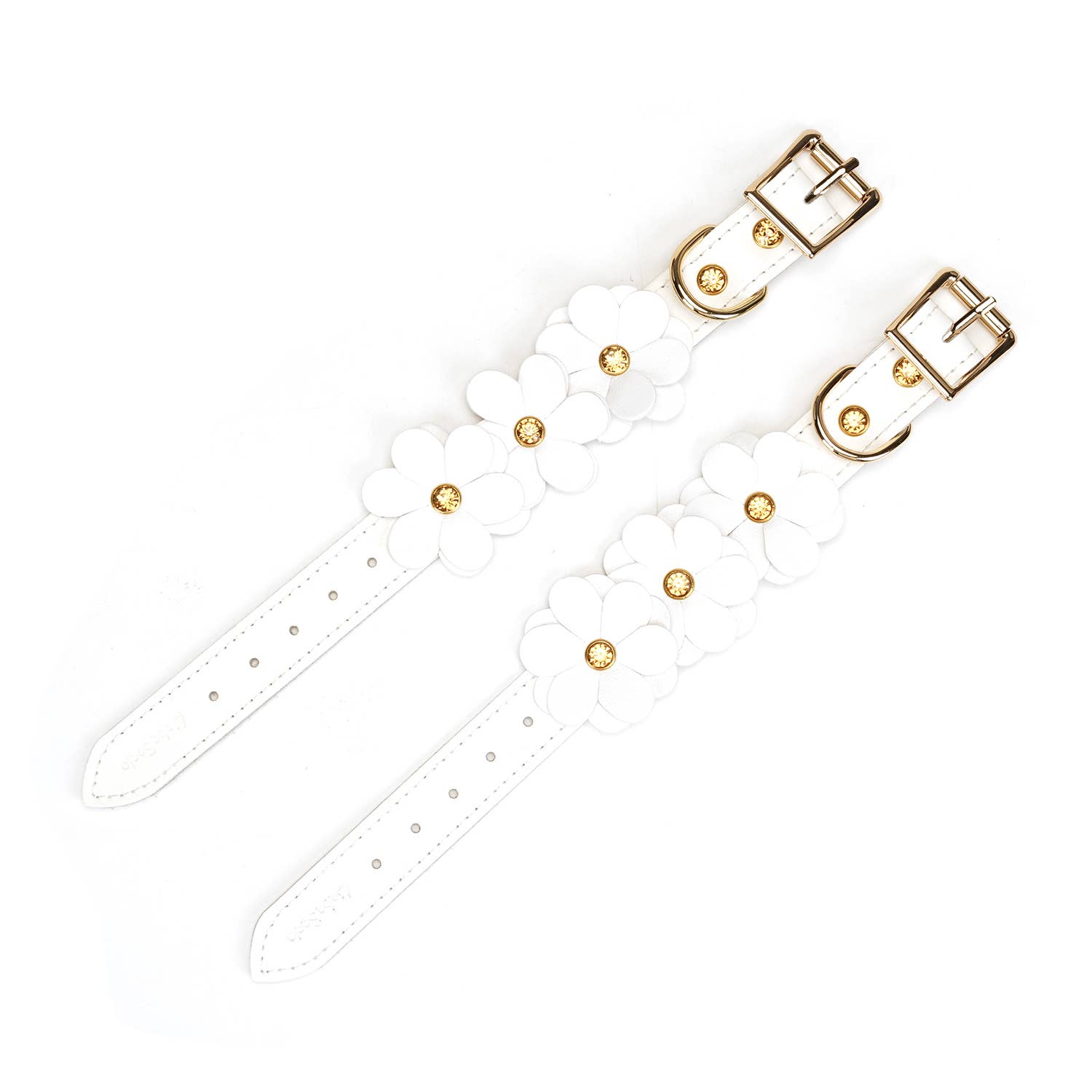 White Leather Flowers Hand Cuffs Kink by Liebe Seele- The Nookie